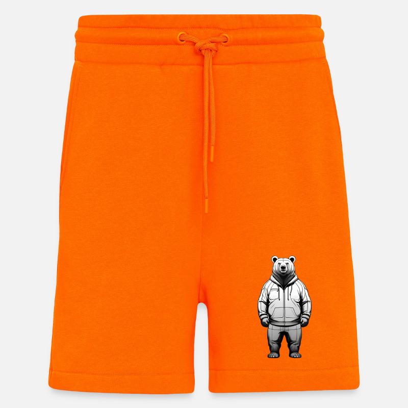 Graphique de sweat à capuche Ours - Short bio décontracté fabriqué en UE - SUNSET ORANGE