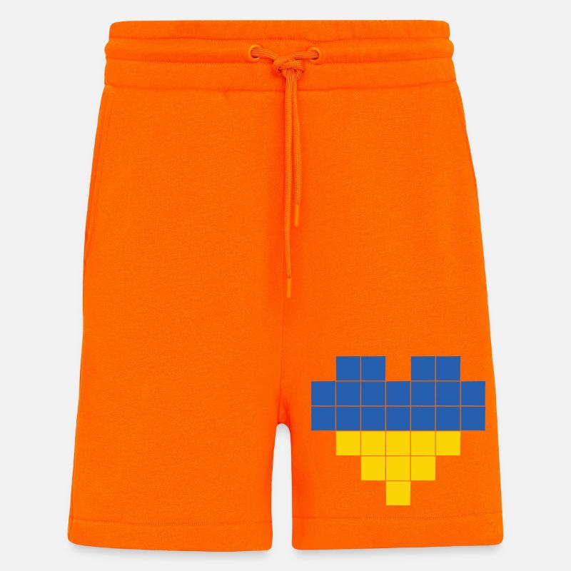 Pixel Heart Drapeau de l’Ukraine - Short bio décontracté fabriqué en UE - SUNSET ORANGE