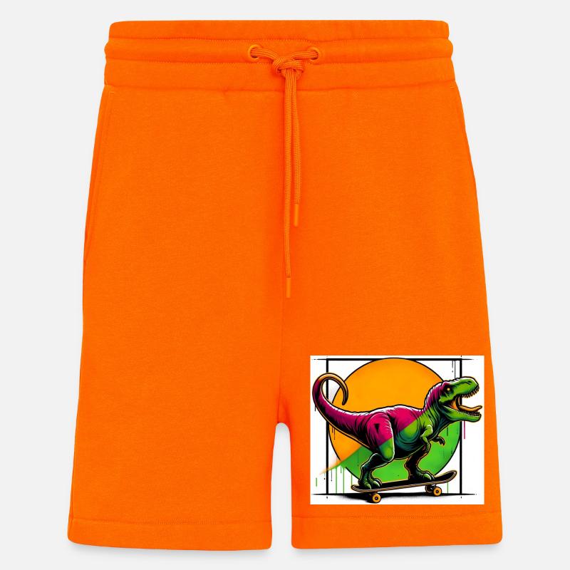 Dinosaure sur Skateboard - Short bio décontracté fabriqué en UE - SUNSET ORANGE
