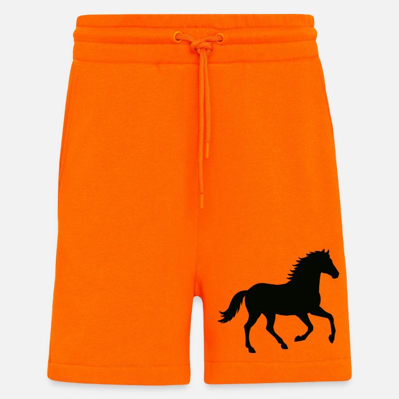 Silhouette de cheval au galop - Short bio décontracté fabriqué en UE - SUNSET ORANGE