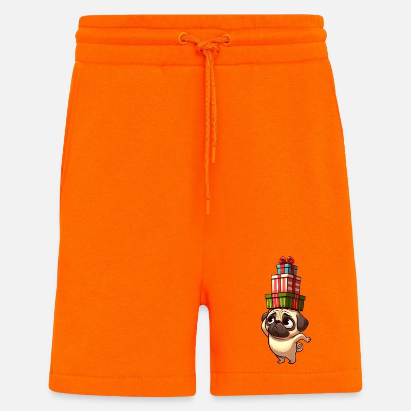 Lustiger Mops balanciert Weihnachtsgeschenke - Shorts - made by SPREAD - SUNSET ORANGE