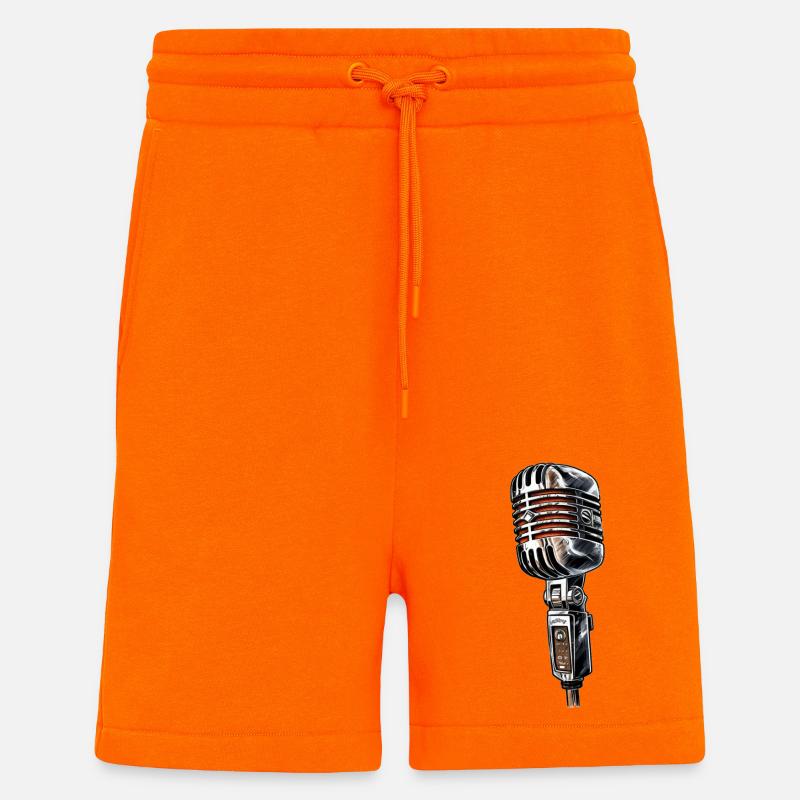 Dessin rétro de microphone - Short bio décontracté fabriqué en UE - SUNSET ORANGE