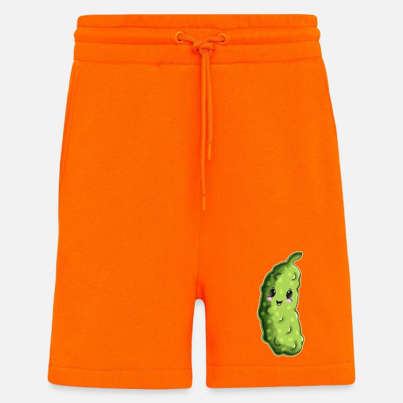 Dessin animé câlin au concombre - Short bio décontracté fabriqué en UE - SUNSET ORANGE