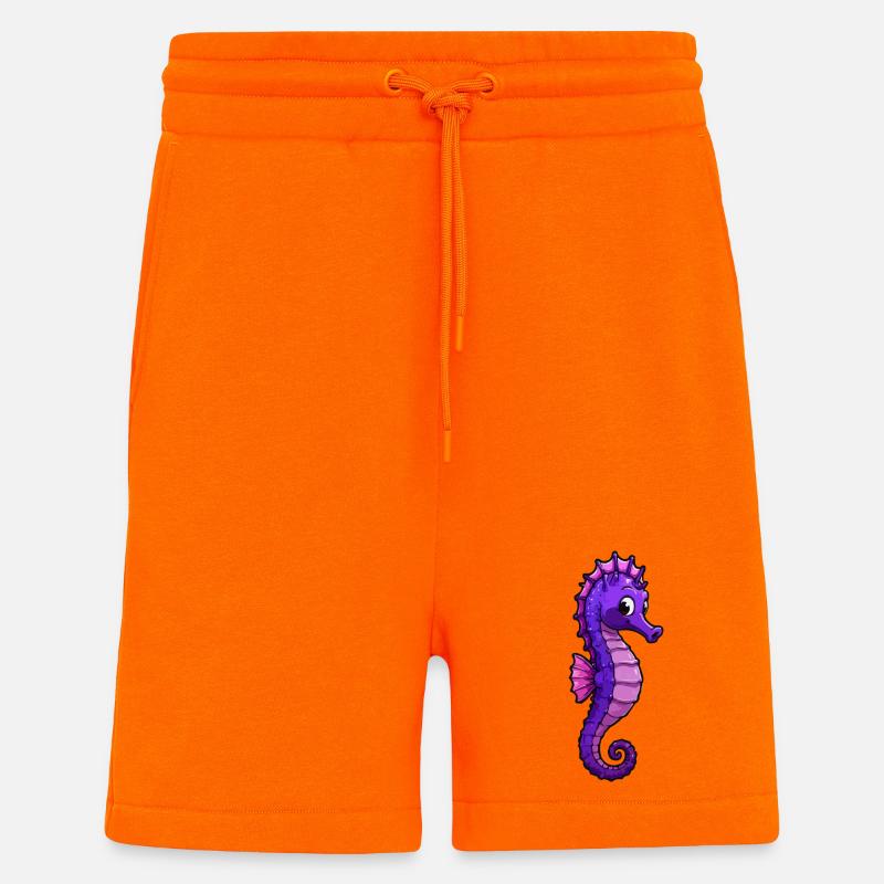 Dessin animé de l’hippocampe violet - Short bio décontracté fabriqué en UE - SUNSET ORANGE