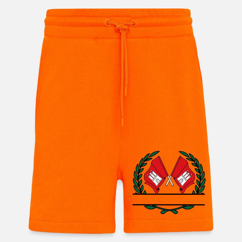 Drapeaux Hambourg couronne de laurier bannière - Short bio décontracté fabriqué en UE - SUNSET ORANGE