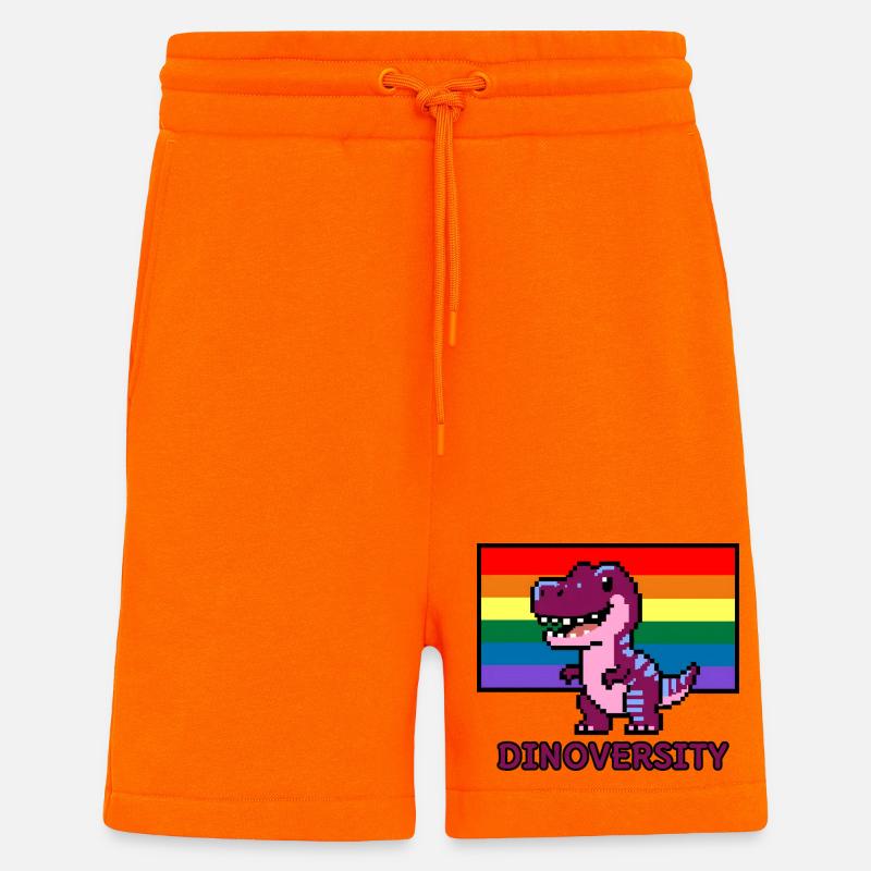 DinoVERSITY - Pixel Art Dinosaurier Pride! 🌈🦖 - Shorts - made by SPREAD - SUNSET ORANGE