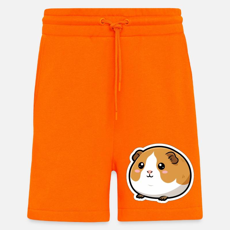 Autocollant tête de cochon d’Inde - Short bio décontracté fabriqué en UE - SUNSET ORANGE