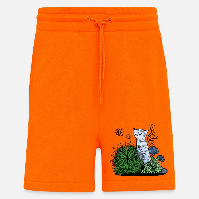 Lächelnde Katze im Blattwerk - Shorts - made by SPREAD - SUNSET ORANGE