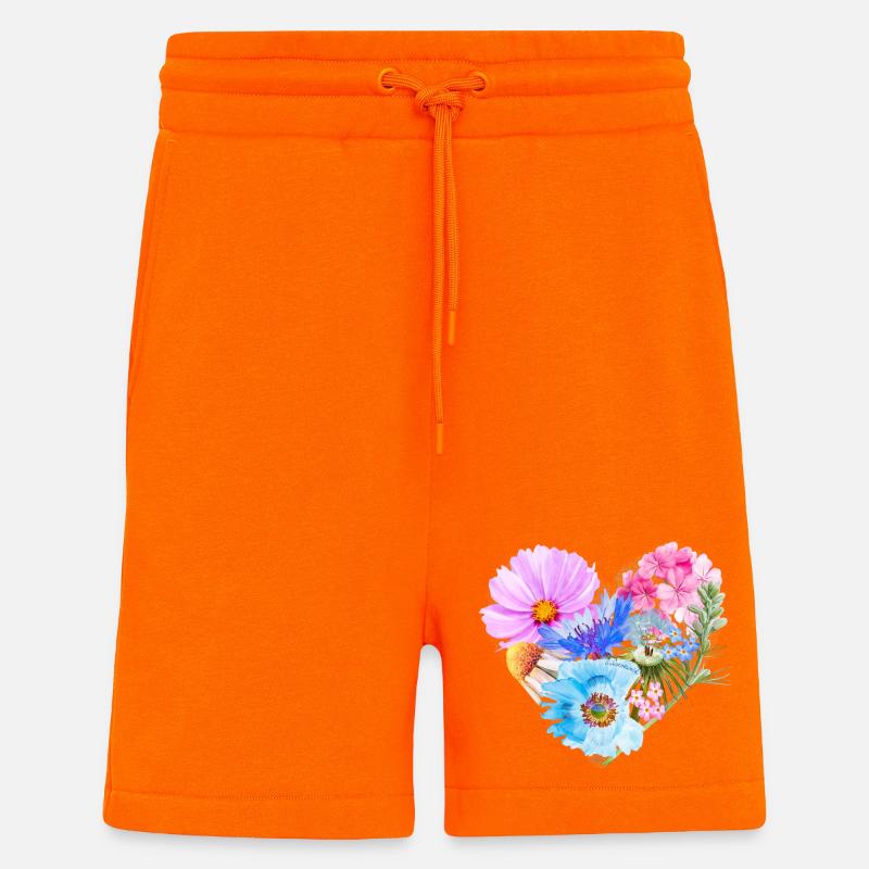 Cœur de fleurs | Cadeau Saint-Valentin - Short bio décontracté fabriqué en UE - SUNSET ORANGE