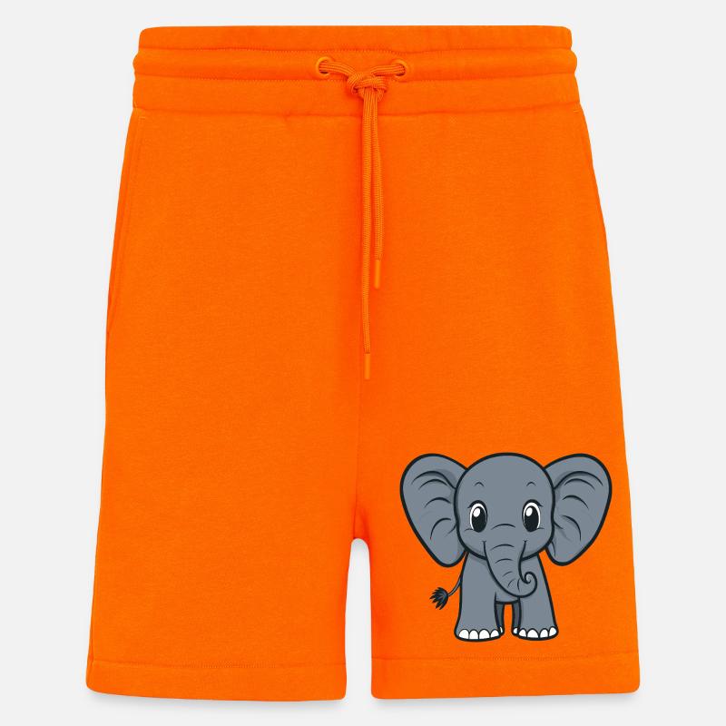 Dessin animé d’éléphant mignon - Short bio décontracté fabriqué en UE - SUNSET ORANGE