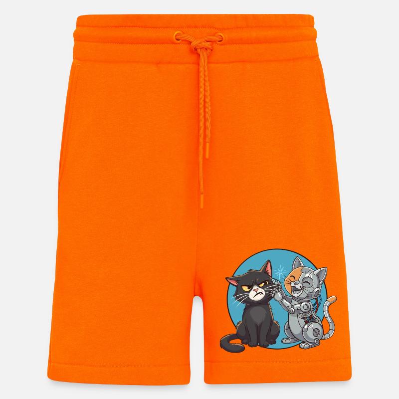 Chat et robot - Short bio décontracté fabriqué en UE - SUNSET ORANGE