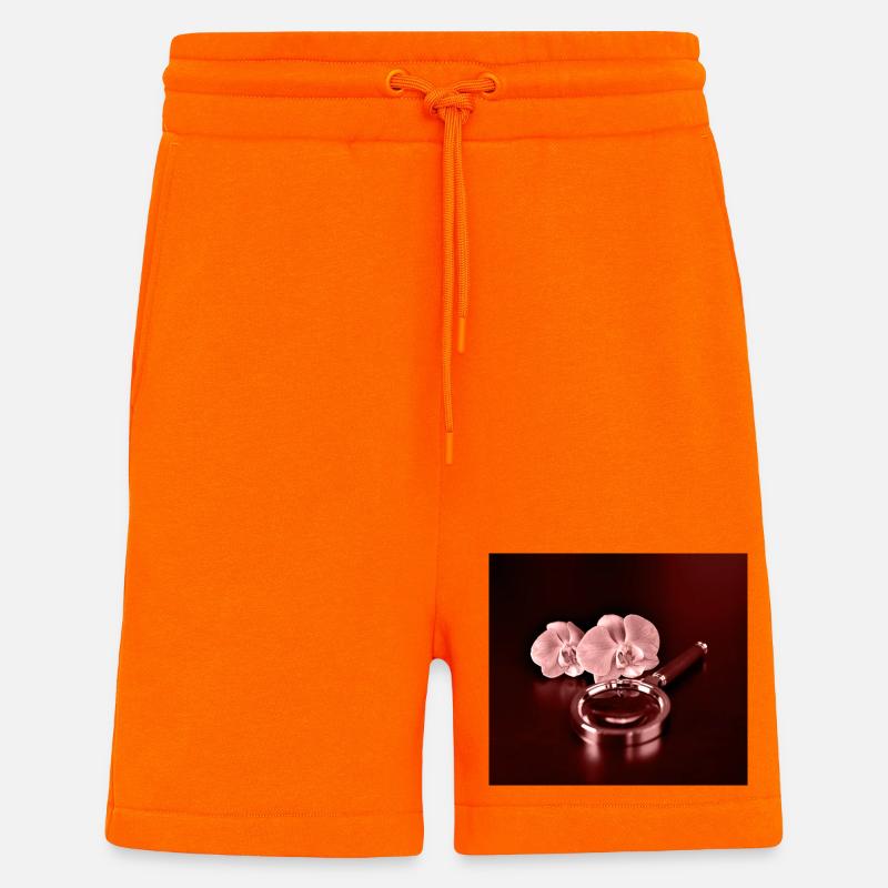 Fleurs d’orchidée et loupe - Short bio décontracté fabriqué en UE - SUNSET ORANGE
