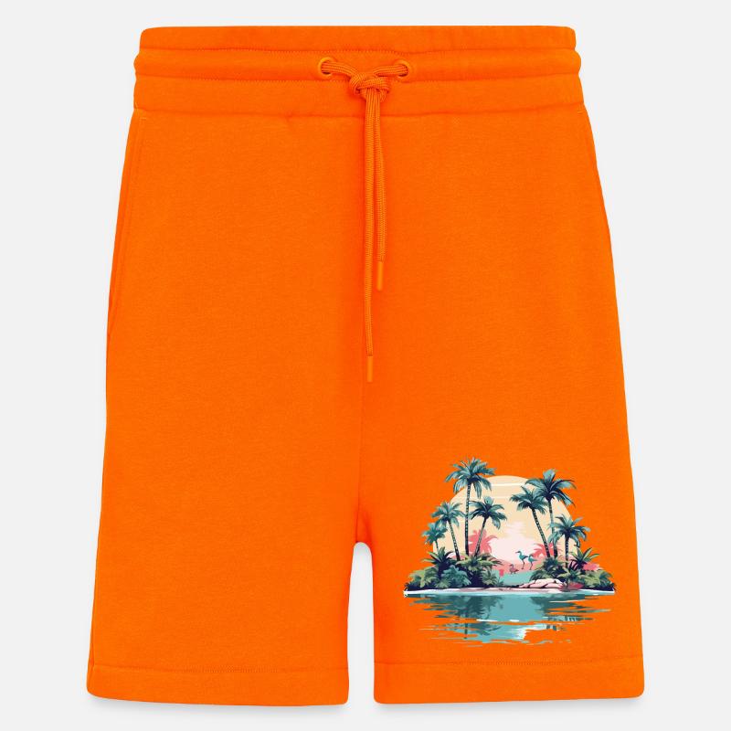 Île tropicale au coucher du soleil - Short bio décontracté fabriqué en UE - SUNSET ORANGE