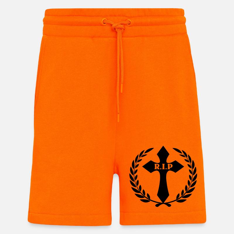 Croix en couronne de laurier RIP - Short bio décontracté fabriqué en UE - SUNSET ORANGE