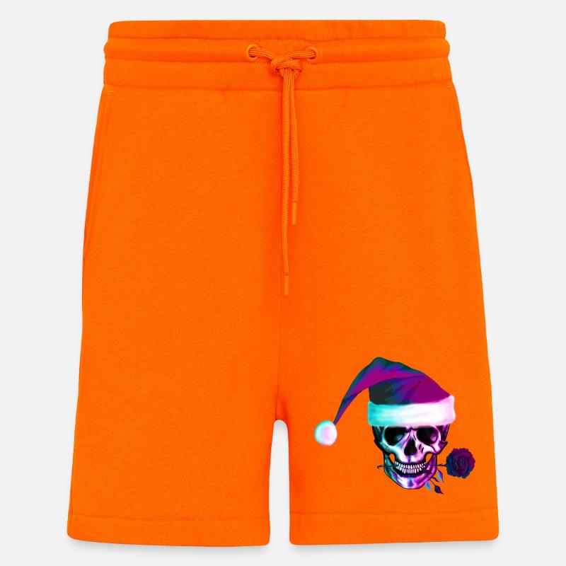 Crâne néon avec chapeau de Noël - Short bio décontracté fabriqué en UE - SUNSET ORANGE