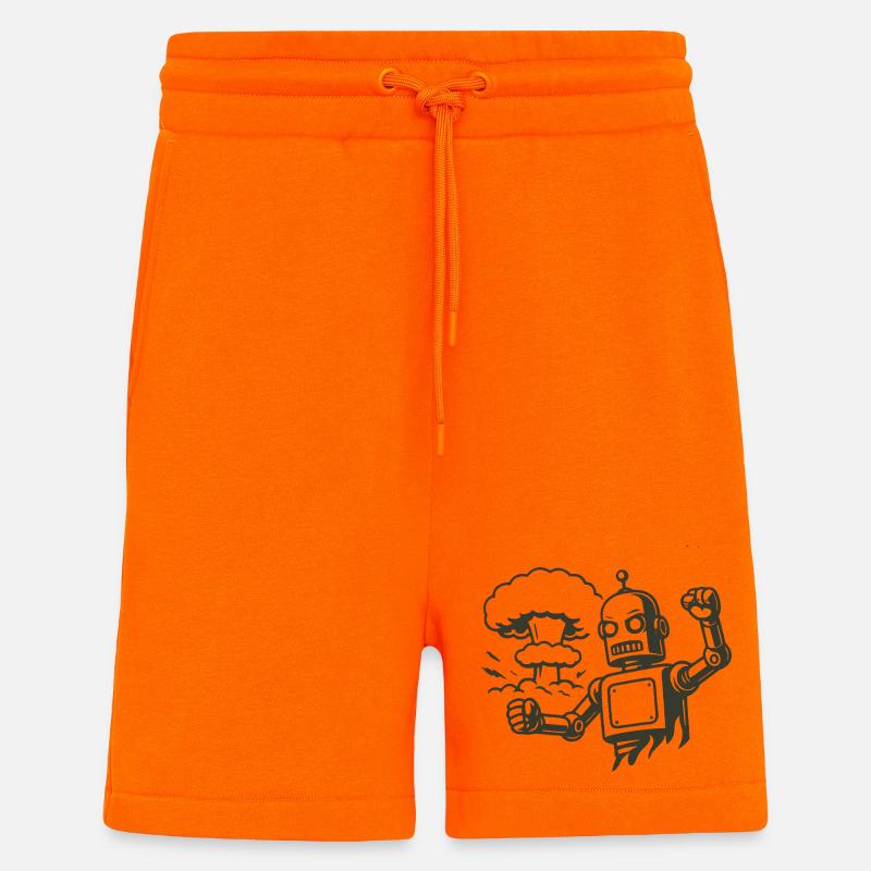 Retro Roboter vor Explosionswolke - Shorts - made by SPREAD - SUNSET ORANGE