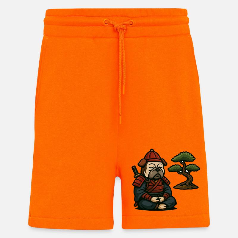 Bulldog Samurai Meditating with Bonsai Tree - Shorts - made by SPREAD - SUNSET ORANGE