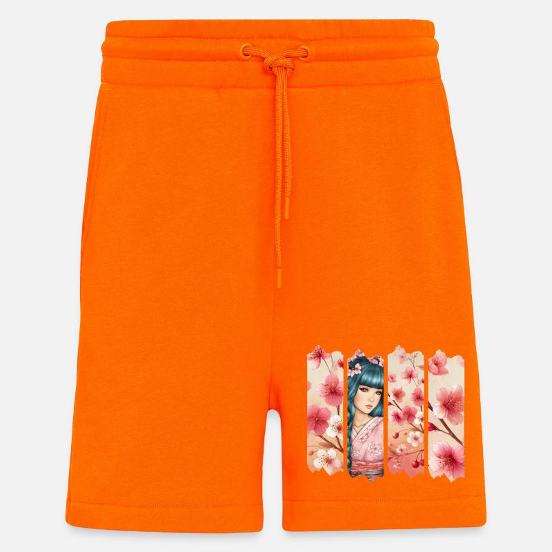 Kirschblüten Kimono Panel Portrait - Shorts - made by SPREAD - SUNSET ORANGE