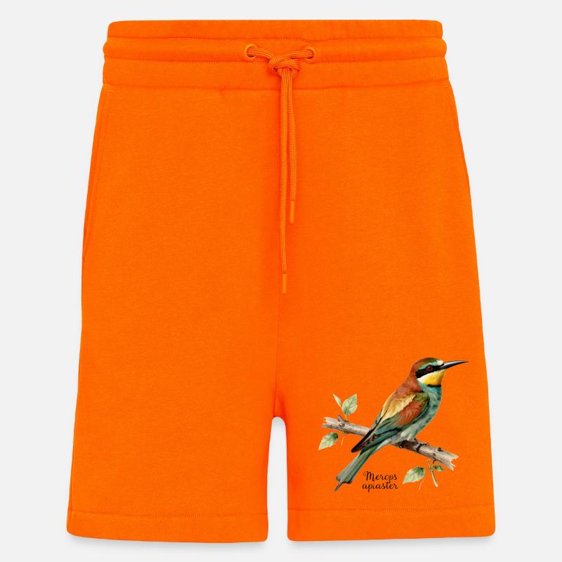 Guêpier d’Europe, illustration Merops apiaster - Short bio décontracté fabriqué en UE - SUNSET ORANGE