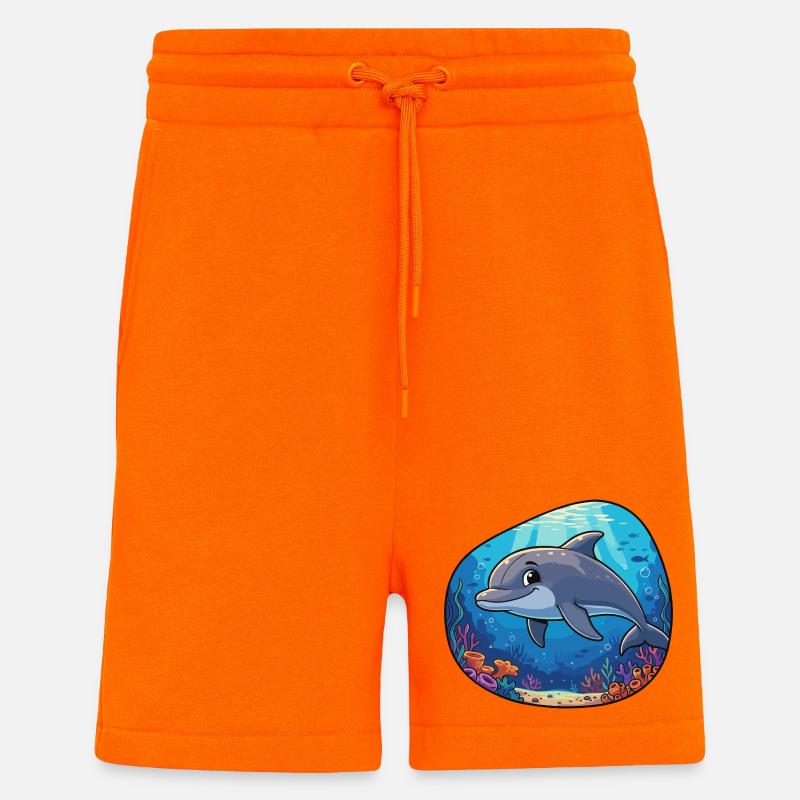 Dauphin sous-marin dans un récif corallien - Short bio décontracté fabriqué en UE - SUNSET ORANGE