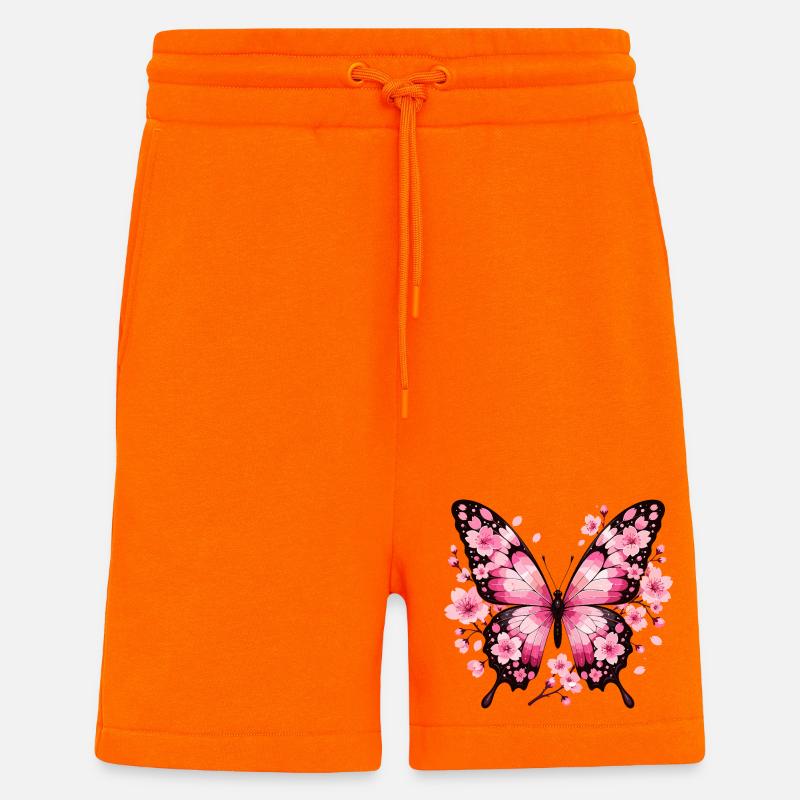 Papillon aux ailes de fleurs roses - Short bio décontracté fabriqué en UE - SUNSET ORANGE