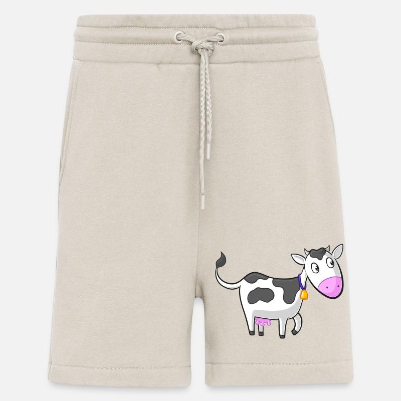 vache dessin animé heureux - Short bio décontracté fabriqué en UE - WARM CLAY