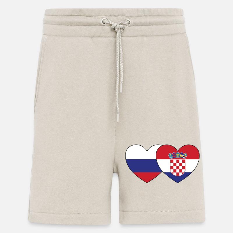Russie Croatie Flag Heart - Short bio décontracté fabriqué en UE - WARM CLAY