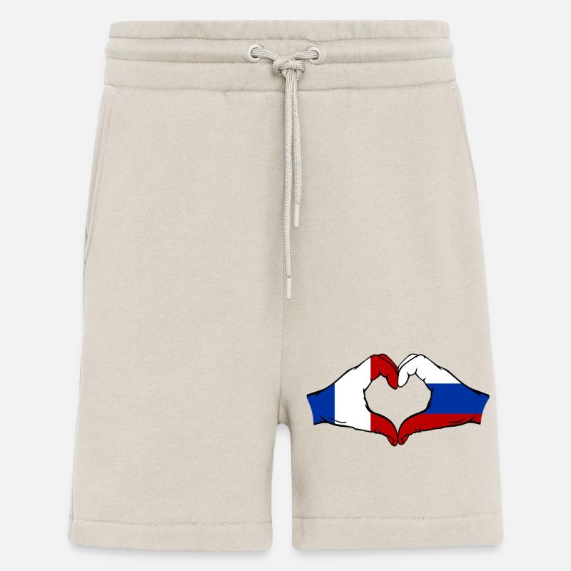 France Russie Drapeau Mains Coeur Forme - Short bio décontracté fabriqué en UE - WARM CLAY