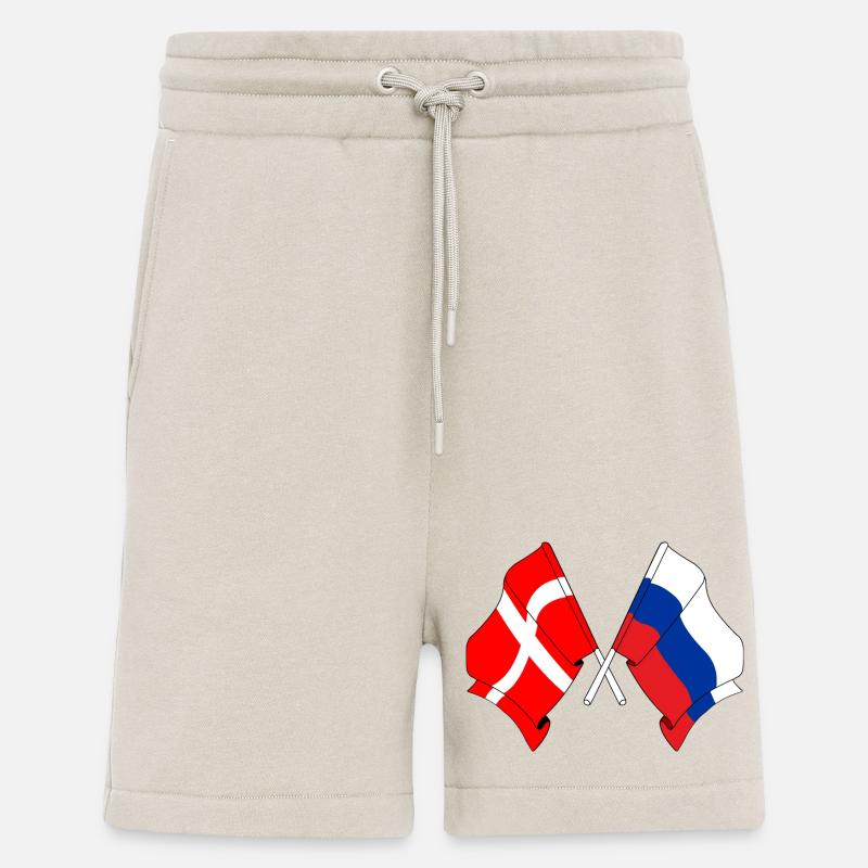 Drapeau Danemark, drapeau Russie - Short bio décontracté fabriqué en UE - WARM CLAY