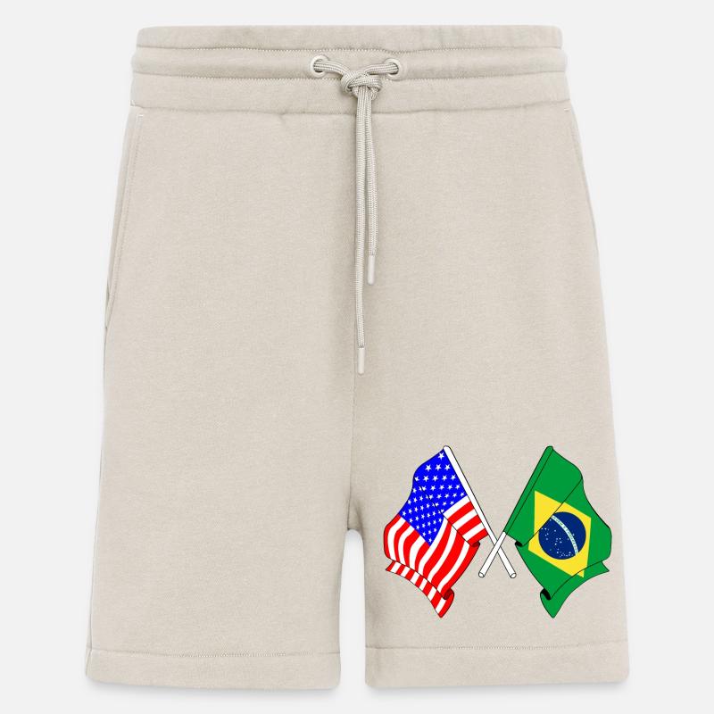 Drapeau des États-Unis et du Brésil - Short bio décontracté fabriqué en UE - WARM CLAY
