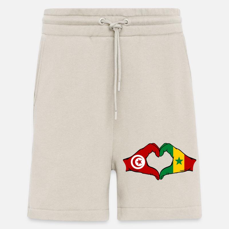 Tunisia Senegal Flag Hands Heart Shape - Shorts - made by SPREAD - WARM CLAY