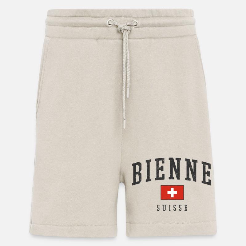 Bienne Suisse Design avec drapeau - Short bio décontracté fabriqué en UE - WARM CLAY