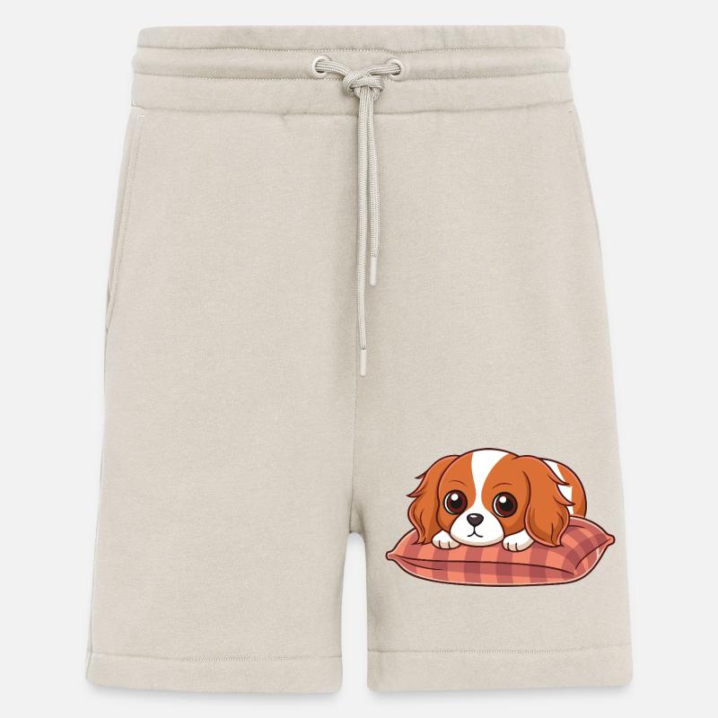 Chiot adorable sur coussin plaid - Short bio décontracté fabriqué en UE - WARM CLAY