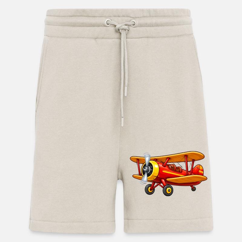 Motif d’avion biplan Dessin animé rétro - Short bio décontracté fabriqué en UE - WARM CLAY