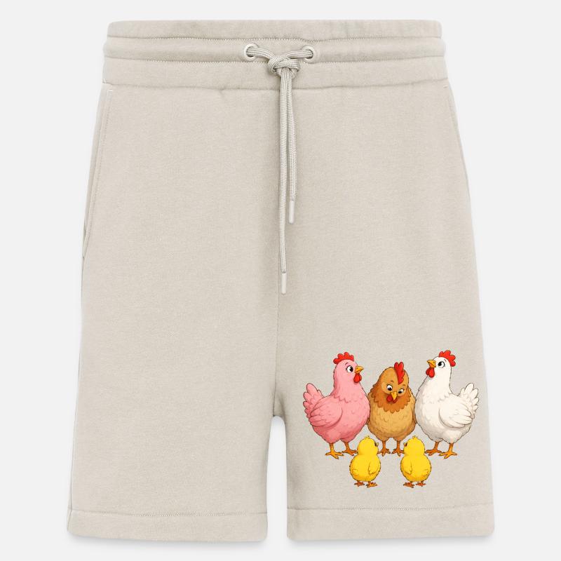 Poules avec poussins - Short bio décontracté fabriqué en UE - WARM CLAY