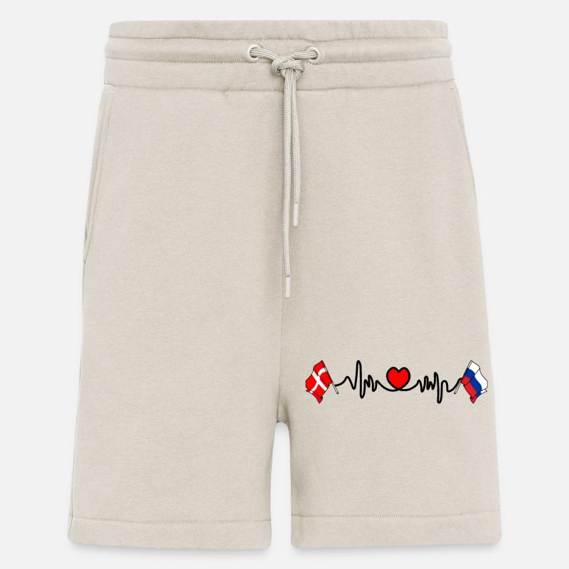 Cardio cardiaque Drapeau Danemark, drapeau Russie - Short bio décontracté fabriqué en UE - WARM CLAY