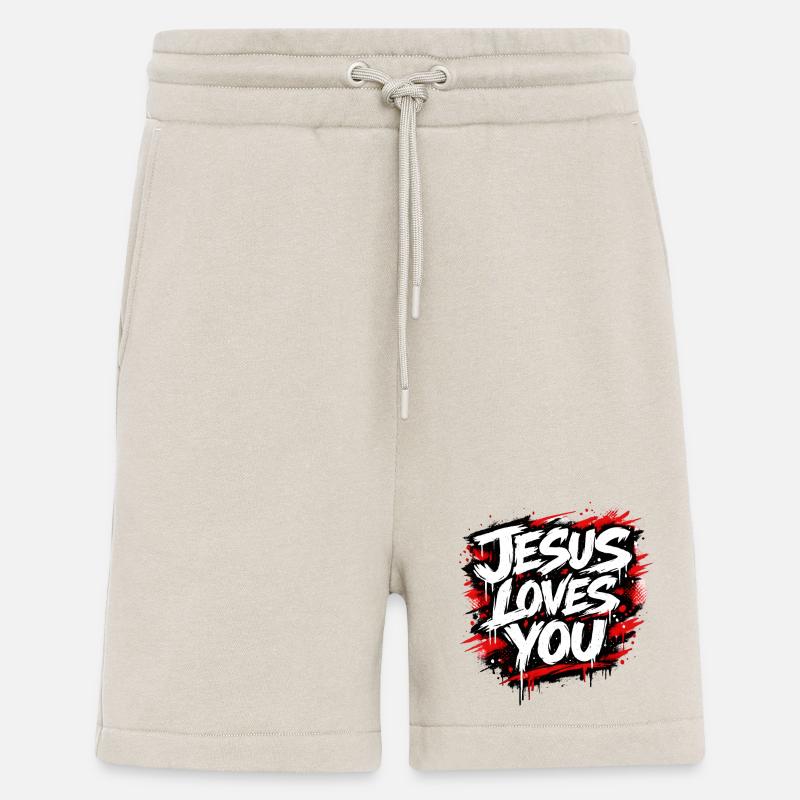 Déclaration de graffiti Jésus t’aime - Short bio décontracté fabriqué en UE - WARM CLAY