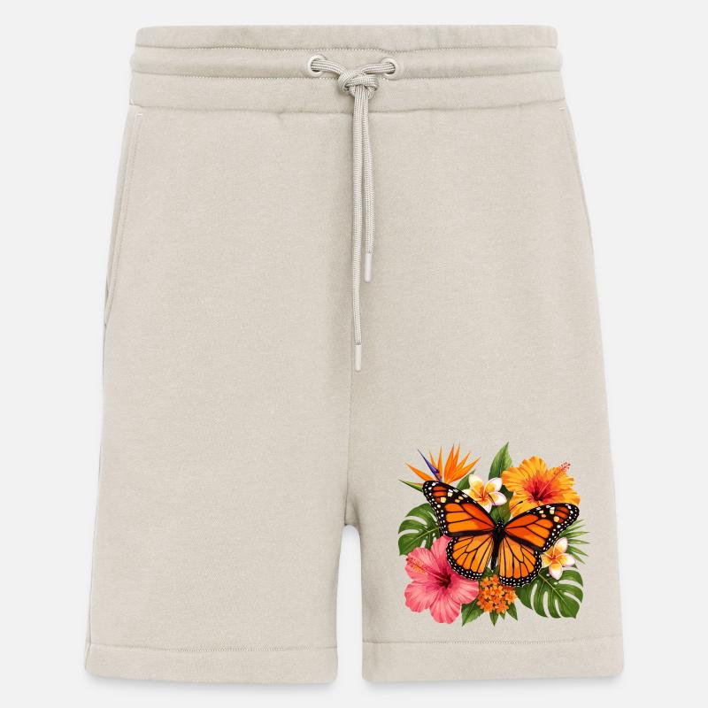 Fleur tropicale du papillon monarque - Short bio décontracté fabriqué en UE - WARM CLAY