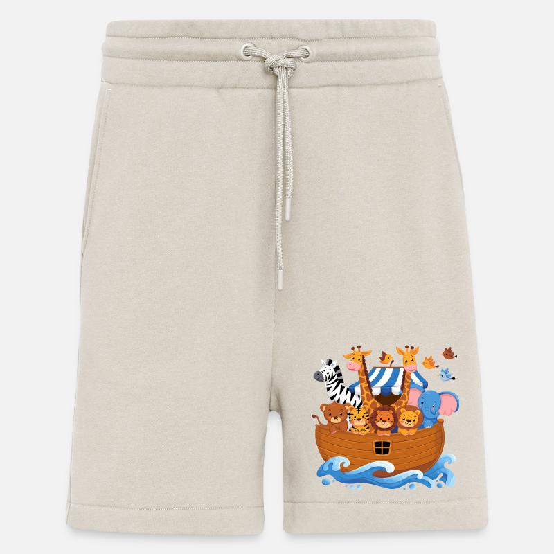 Noahs ark Dyr til børn Sød giraf elefant - Organic relaxed shorts made in EU - WARM CLAY
