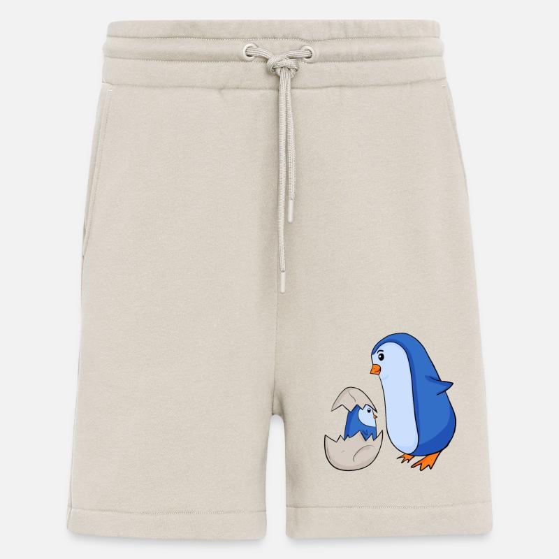 Pingouin avec Bébé Pingouin - Short bio décontracté fabriqué en UE - WARM CLAY