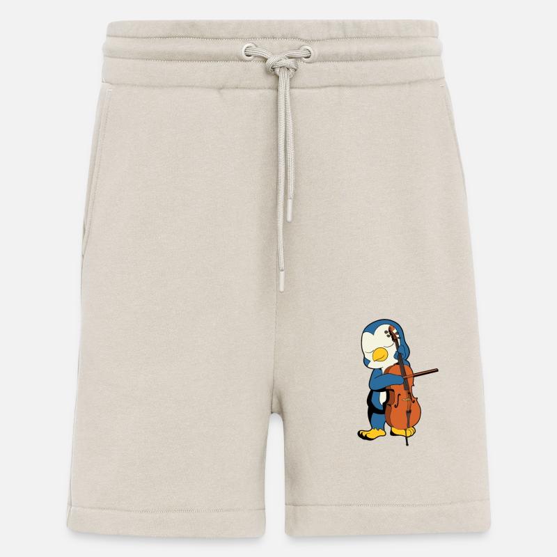 Comic Penguin joue du violoncelle - Short bio décontracté fabriqué en UE - WARM CLAY