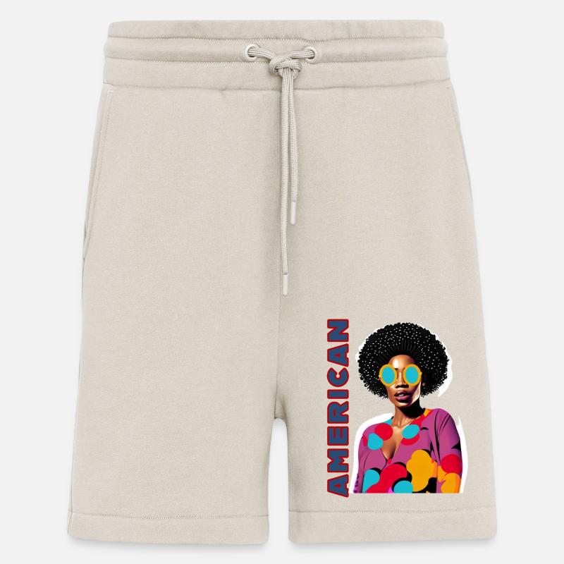 Femme noire avec lettrage américain - Short bio décontracté fabriqué en UE - WARM CLAY