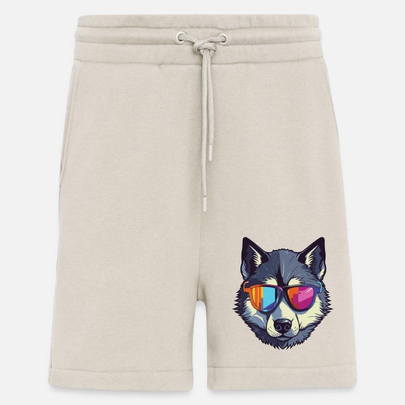Tête de chien Husky Cool - Short bio décontracté fabriqué en UE - WARM CLAY