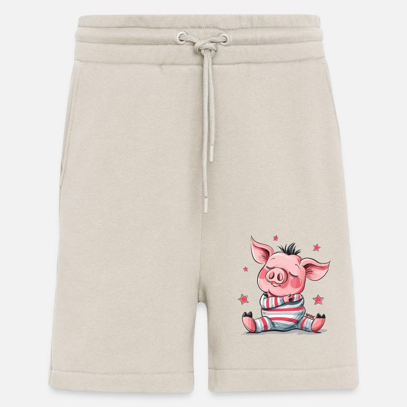 Cochon mignon qui dort - Short bio décontracté fabriqué en UE - WARM CLAY