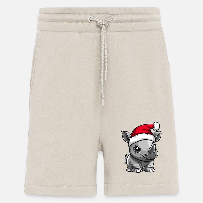 Rhinocéros Noël mignon - Short bio décontracté fabriqué en UE - WARM CLAY