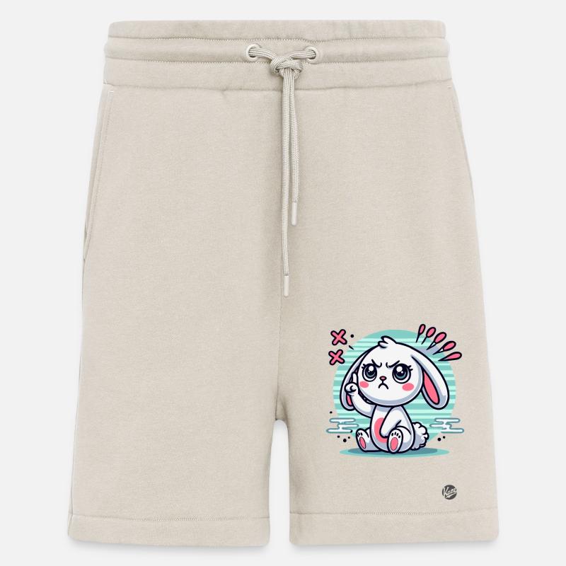 Cute white bunny pointing finger - Shorts - made by SPREAD - WARM CLAY