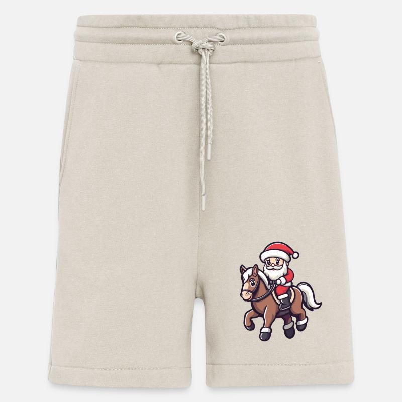 Cheval Père Noël Dessin animé - Short bio décontracté fabriqué en UE - WARM CLAY
