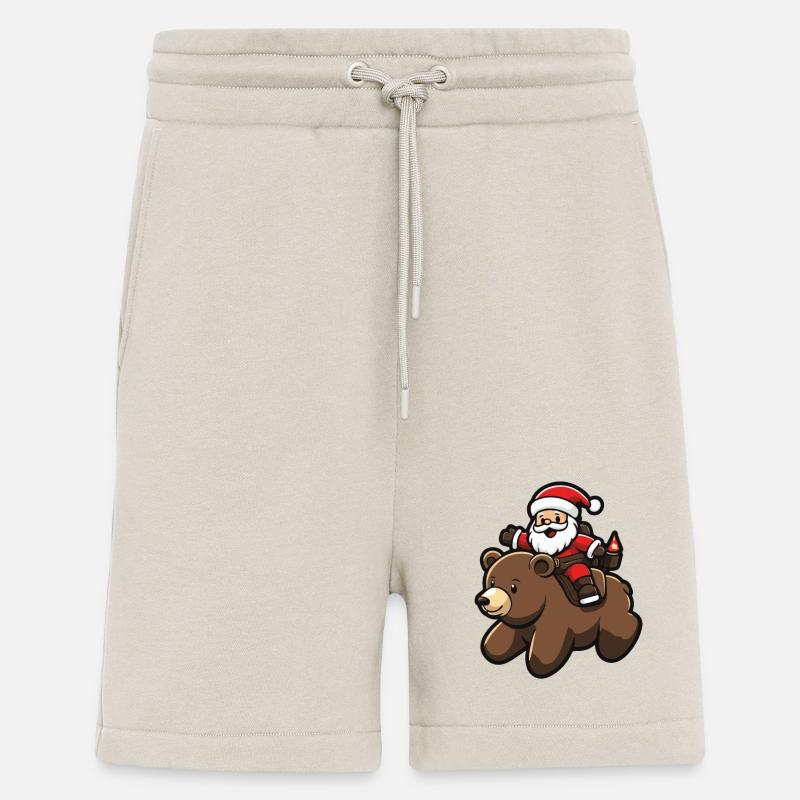 Ours Père Noël Dessin animé - Short bio décontracté fabriqué en UE - WARM CLAY