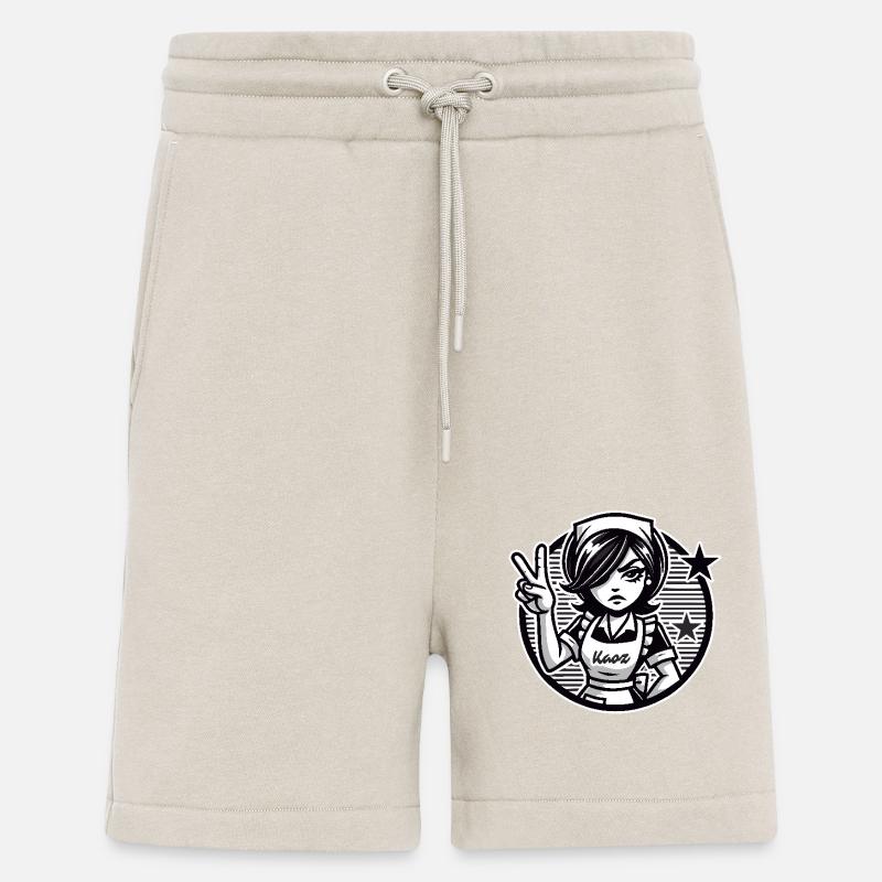 Cartoon-Mädchen mit Peace-Zeichen - Shorts - made by SPREAD - WARM CLAY