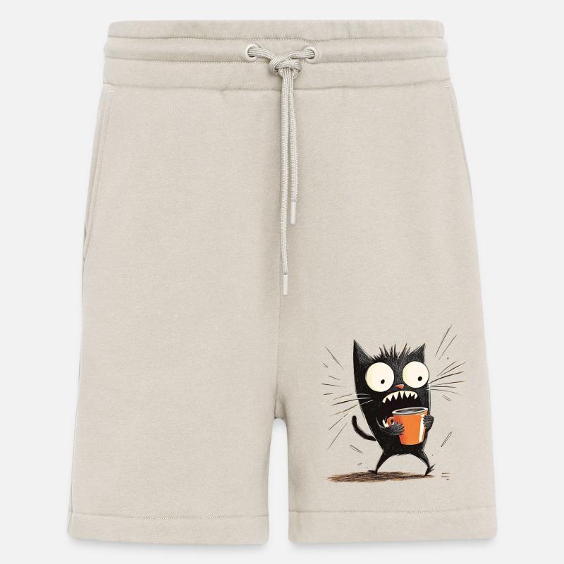 Geschockte Katze mit Kaffee - Cartoon-Stil - Shorts - made by SPREAD - WARM CLAY
